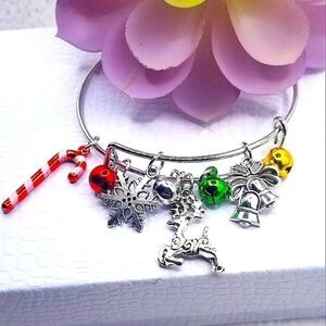 Silver toned bangle cuff Adustible charm bracelet hand made.